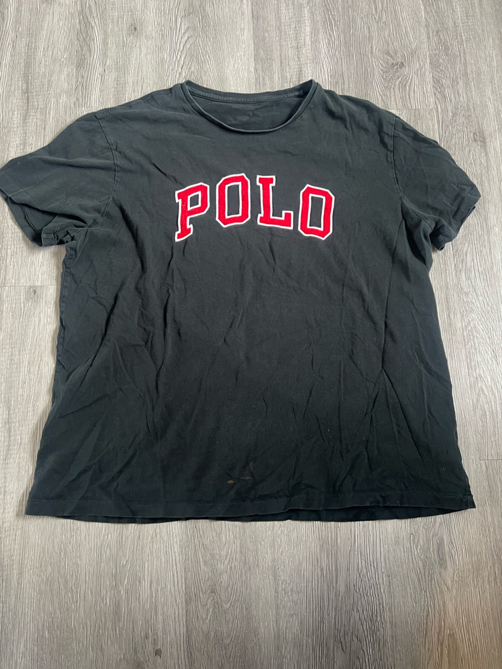 Vintage Single Stitch Polo Black Tee with USA flag